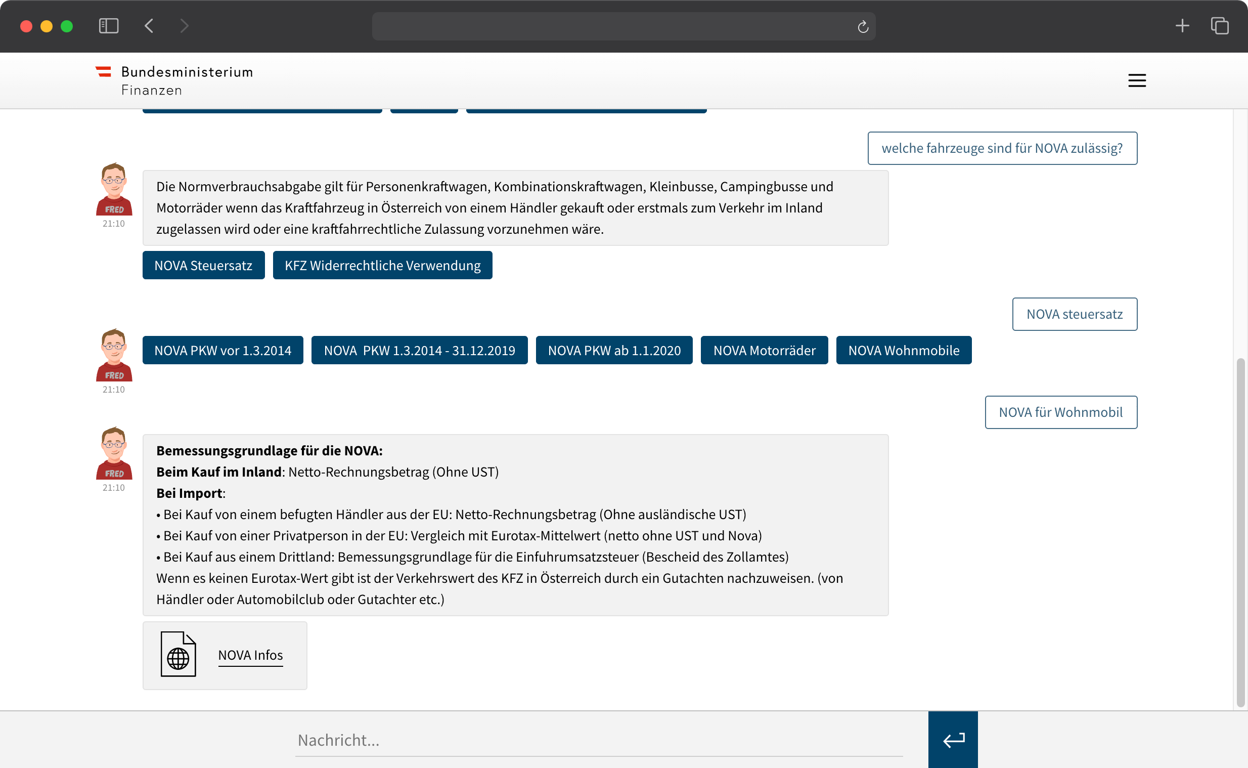 Screenshot of "Fred" on the platform FinanzOnline