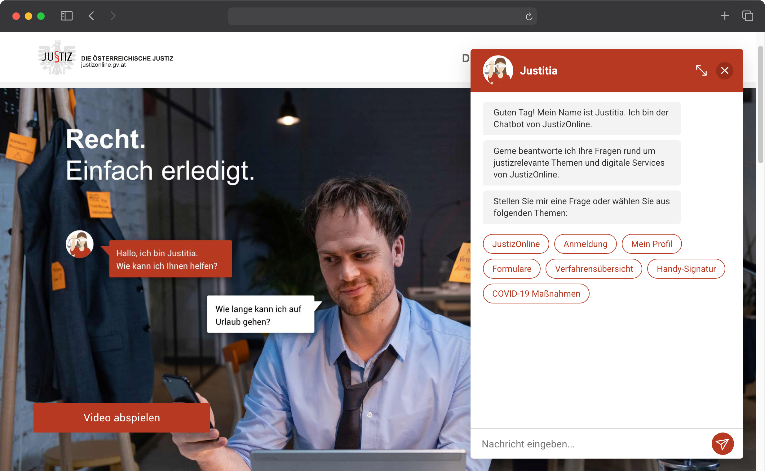 Screenshot von "Justitia" auf JustizOnline.at