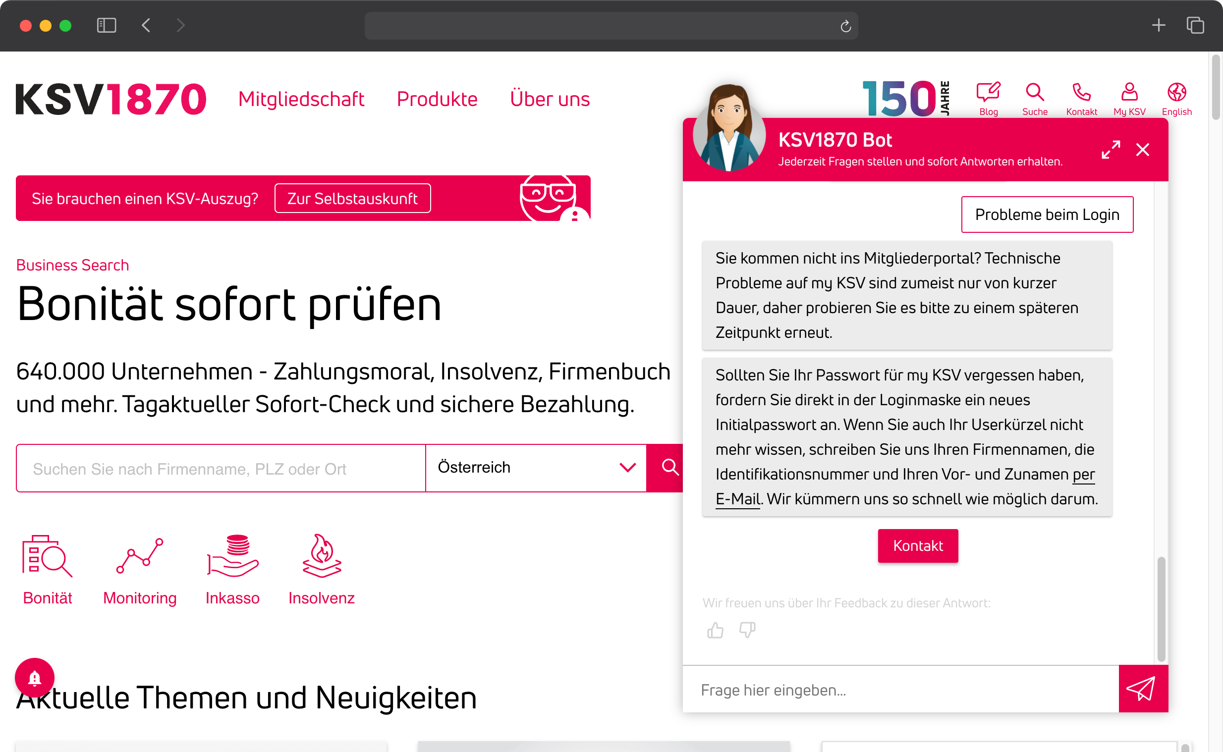 Screenshot von "Marie" auf der Website des KSV1870