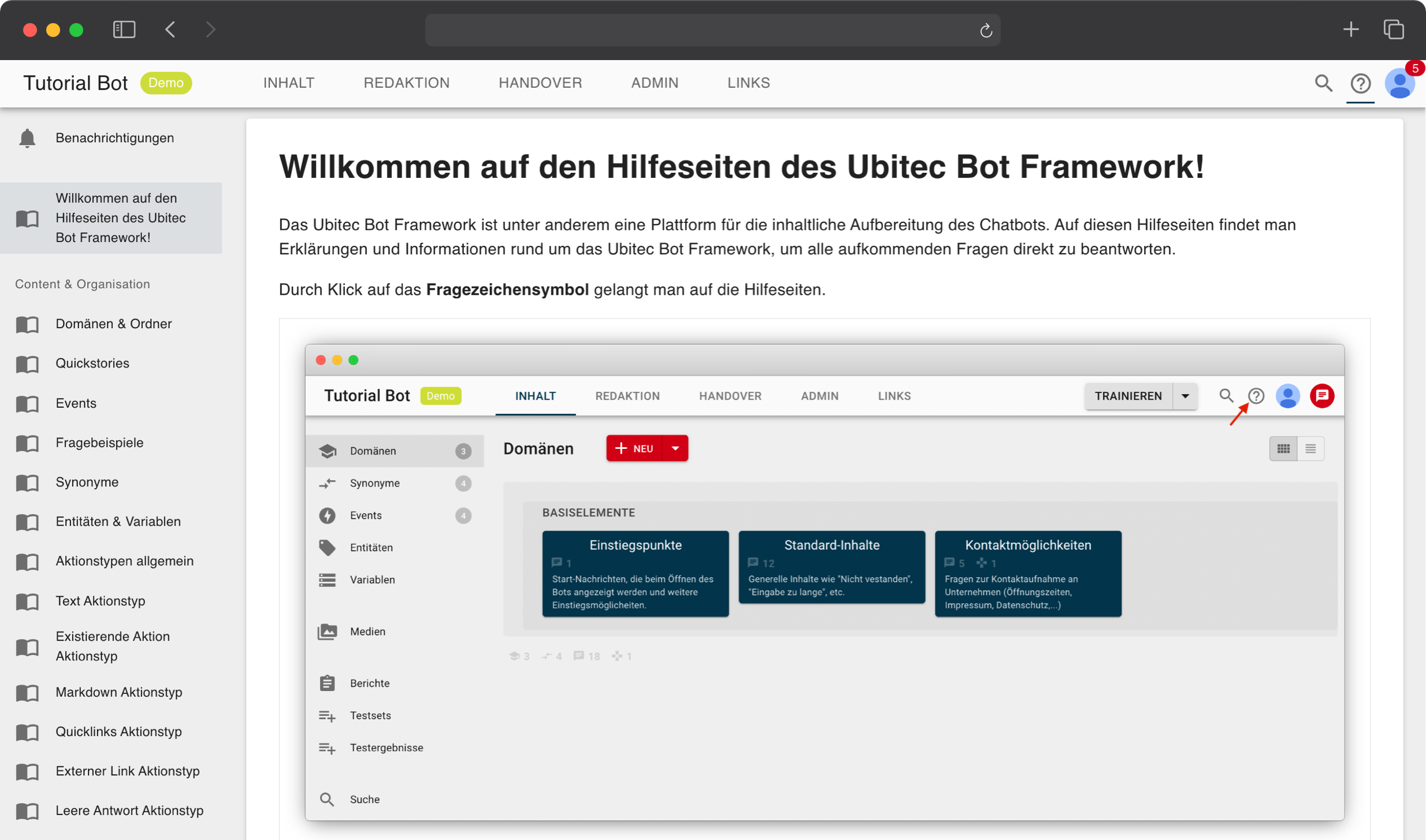 Ausführliche Dokumentation in den Ubitec Bot Framework Hilfeseiten