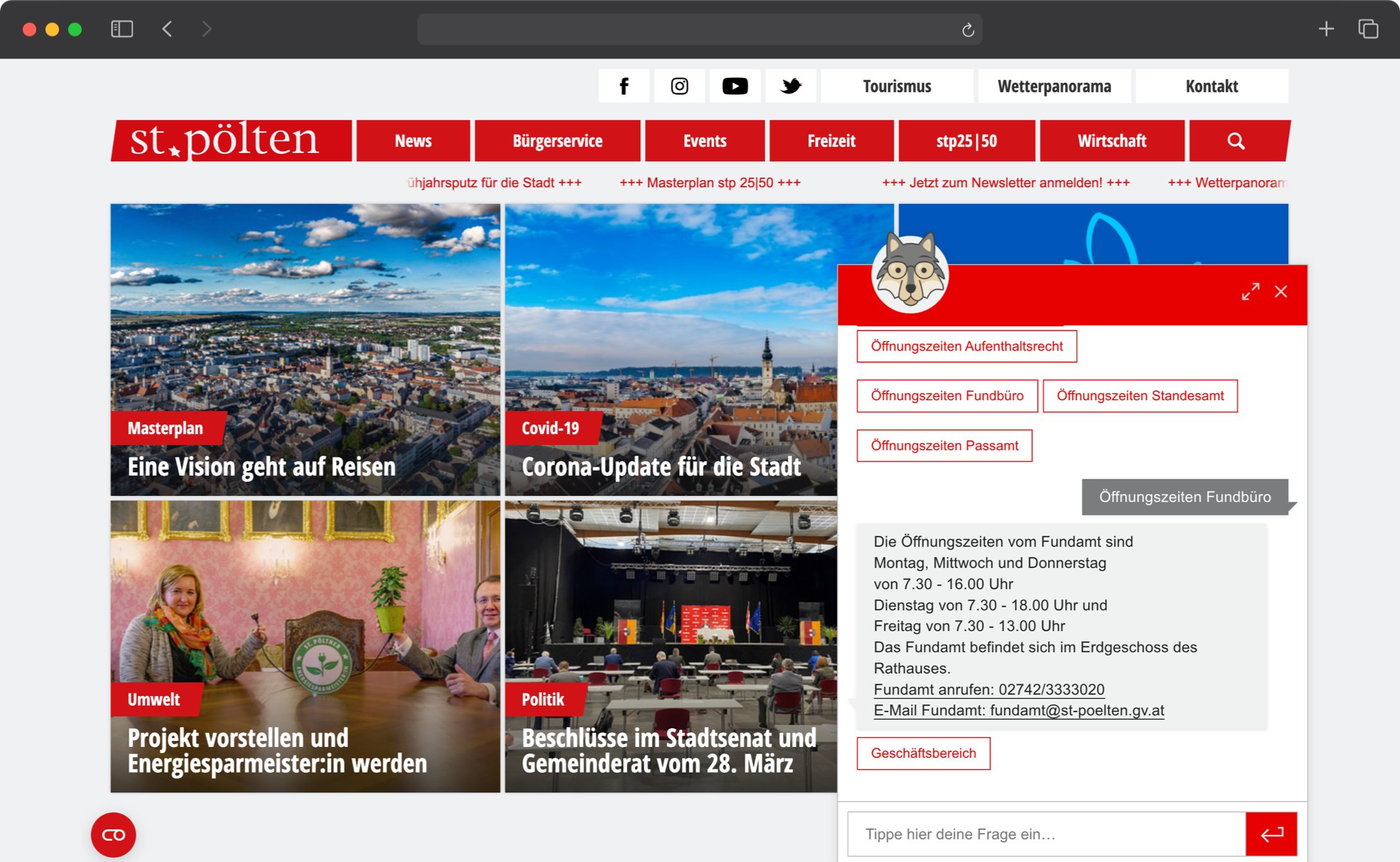 Screenshot von "Lou" auf der Webseite des Magistrat St. Pölten
